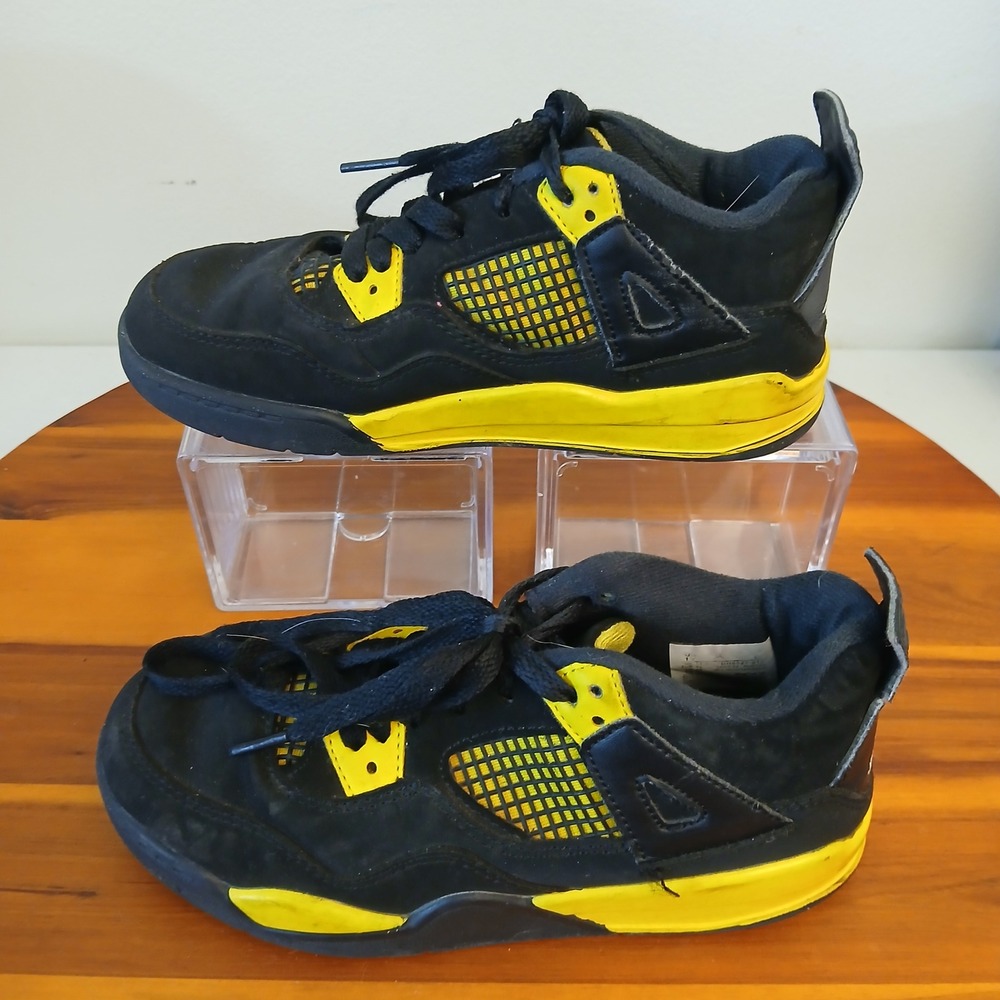 Nike Air Jordan‎ 4 Retro Thunder Kids 1Y Black Yellow Shoes Sneakers DH6927-017